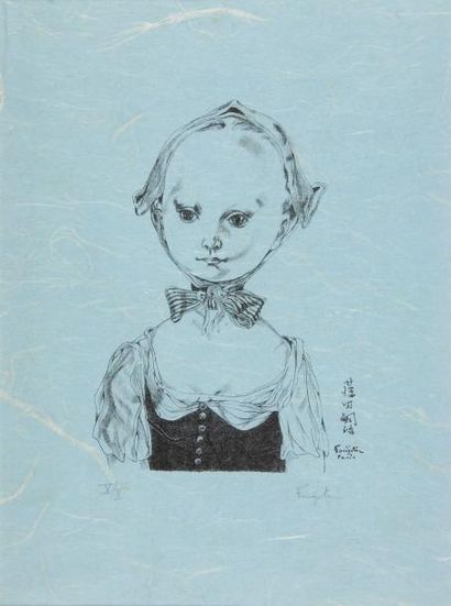 FOUJITA Léonard Tsuguharu, 1886-1968 Fillette au bonnet Lithographie en noir sur...