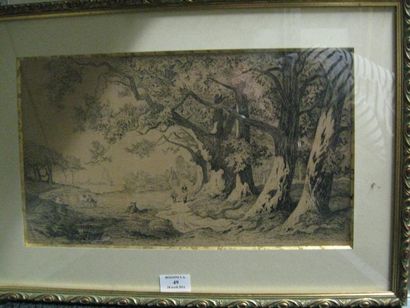 Charles LONGUEVILLE (1829-1899) Les environs de Lorient Encre sur papier bistre,...