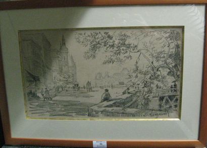 Charles LONGUEVILLE (1829-1899) Les quais de Seine et la conciergerie dessin au fusain,...