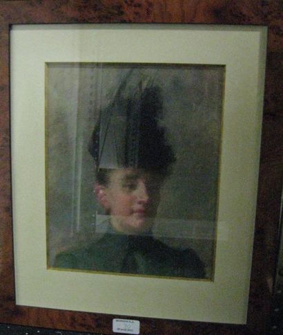 Ecole francaise du XIXe siècle Portrait de dame au chapeau Portant au dos une attribution...