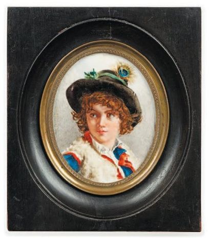 PUISOYE M, Ecole Française du XIXe siècle Jeune pâtre aux cheveux bouclés et au chapeau...