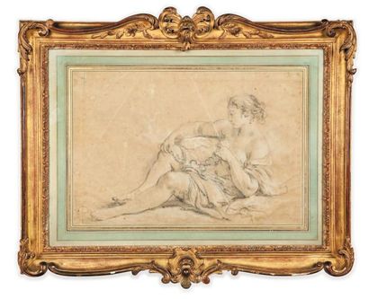 BOUCHER François (Attribué à) (1703 -1770) Jeune femme assise, de profil, avec une...