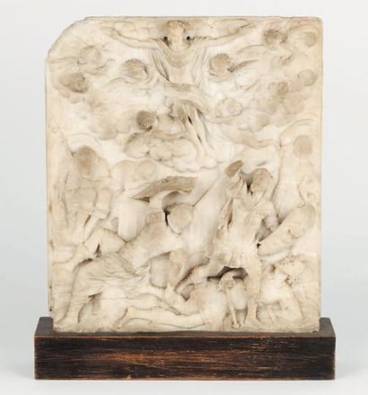 null Plaque en albâtre sculpté en haut relief du début du XVIIesiècle. De forme rectangulaire...