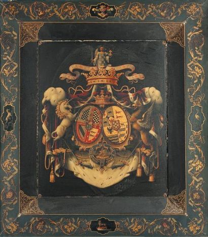 Ecole FRANCAISE du XIXe siècle Armoiries de la couronne d'Angleterre Huile sur panneau....