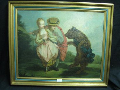 Ecole FRANÇAISE du XVIIIe siècle, suiveur de Nicolas LANCRET Le montreur d'ours Toile....