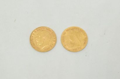 2 demi souverains en or (1897 & 1911). 

TTB....