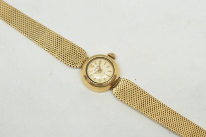 null Montre bracelet de dame, boîtier rond en or jaune 18k (750), cadran à fond crème...