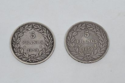 null Louis-Philippe (1830-1848) 5 Francs tête nue, sans le I : 2 exemplaires 1830...