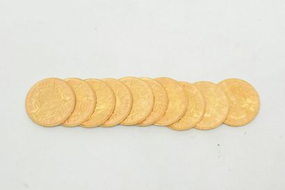 null 10 pièces en or de 20 francs Vreneli (1935 LB x 10)

TTB à SUP 

Poids : 64.5...