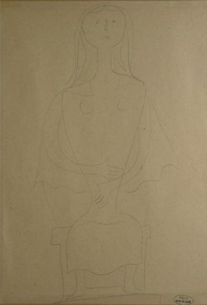 null Femme assise Mine de plomb sur papier beige (traces de plis), cachet d'atelier...