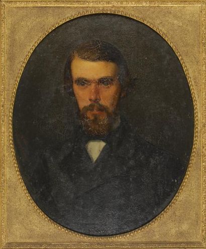 DORÉ Gustave, 1832-1883 Portrait d'homme Huile sur toile à vue ovale (craque-lures...