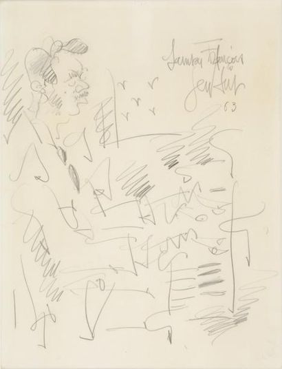 null Samson François au piano, 1963 Crayon noir sur papier beige (légère insolation),...