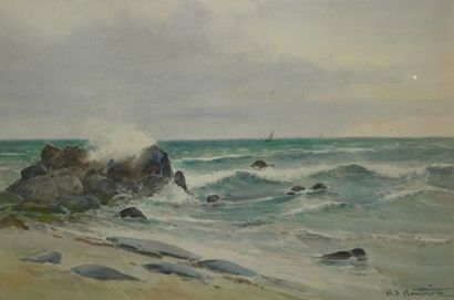 HAUTERIVE Henri d', XIX-XXe siècles Vagues sur les rochers Aquarelle (rousseurs),...
