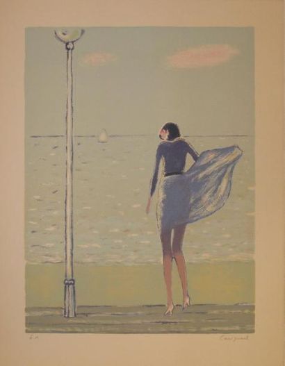 CASSIGNEUL Jean-Pierre, né en 1935 Le coup de vent à Deauville Lithographie en couleurs,...