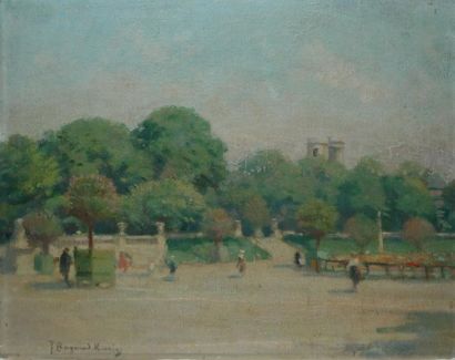 KOENIG Jules Raymond, 1872-1966 Le Luxembourg, la terrasse Huile sur carton toilé,...