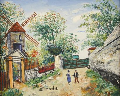 MACLET Élisée, 1881-1962 Le moulin à poivre Huile sur toile, signée en bas au milieu,...