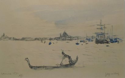 null Venise, la lagune, 1931 encre noire et aquarelle, signé en bas à droite, situation,...