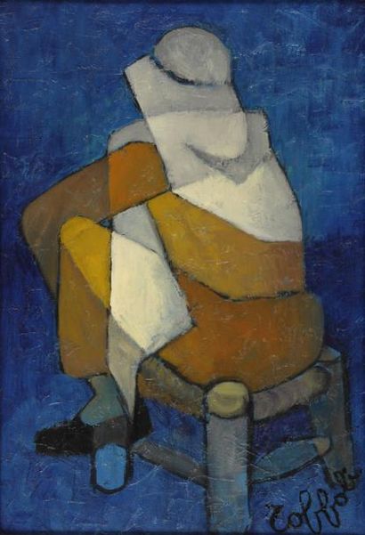 TOFFOLI Louis, 1907-1999 Oriental assis dit "Le nubien " Huile sur toile, signée...