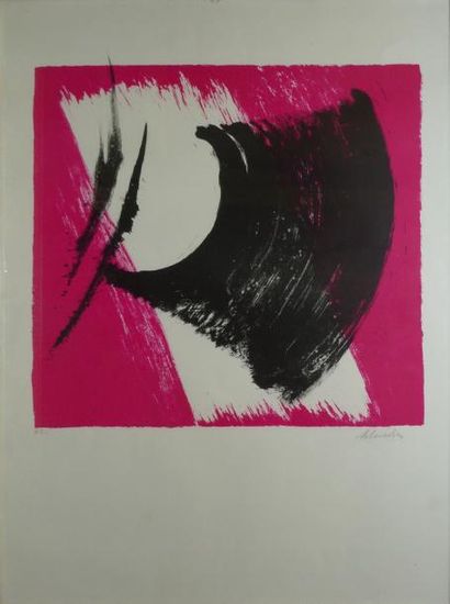 SCHNEIDER Gérard, 1896-1986 Sans titre noir et rose Lithographie en couleurs, exemplaire...