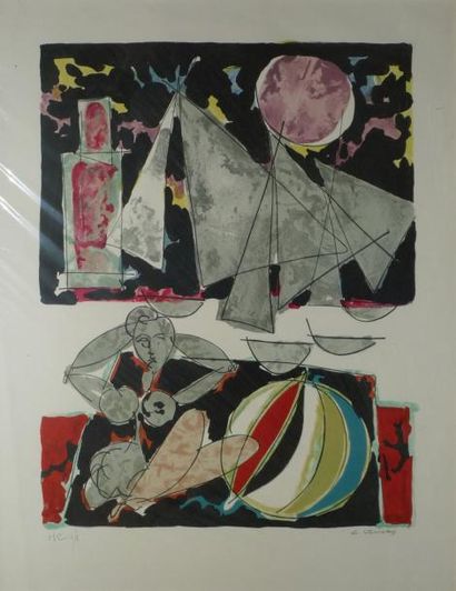 VENARD Claude, 1913-1999 Baigneuse au tapis noir Lithographie en couleurs épreuve...