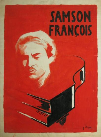 BORDES J., XXe siècle Projet d'affiche de concert de Samson François Crayon noir...