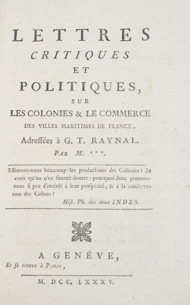 null [DUBUCQ et DUBUISSON]. Lettres critiques et politiques sur les colonies & le...