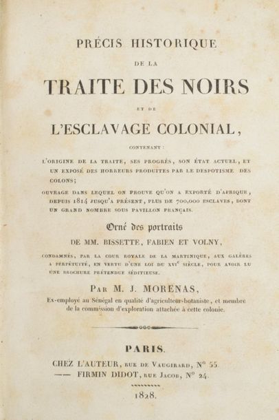 null MORENAS (Joseph). Précis historique de la traite des Noirs et de l’esclavage...