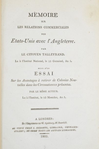 null TALLEYRAND-PÉRIGORD (Charles Maurice de). Mémoire sur les relations commerciales...