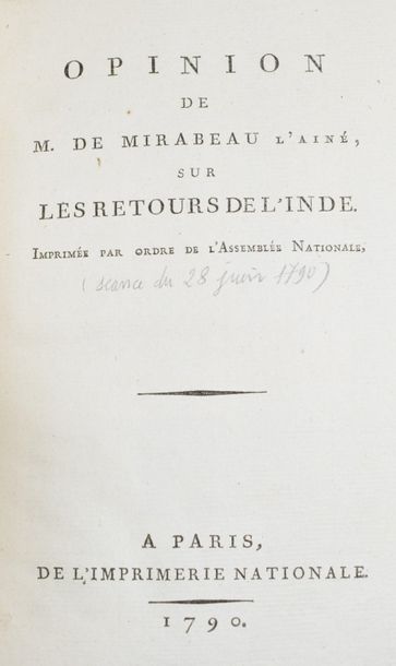 MIRABEAU (Honoré-Gabriel, marquis de). Opinion...