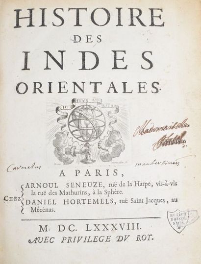 null [SOUCHU DE RENNEFORT (Urbain)]. Histoire des Indes orientales. Paris, Arnoul...