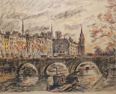null LAVAL Fernand, 1886-1966

Paris, le Pont Neuf le soir, 1921

fusain et aquarelle

signé,...