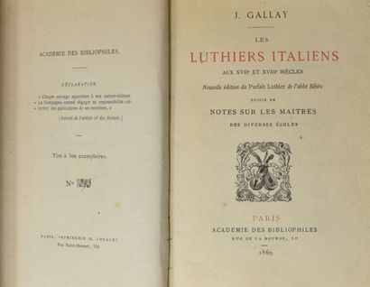 null J.Gallay. Les luthiers italiens au 17ème et 18ème siècle. Académie des bibliophiles....