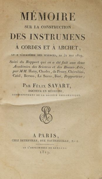 null Félix Savart. Mémoire sur la construction des instruments à cordes et à archet....