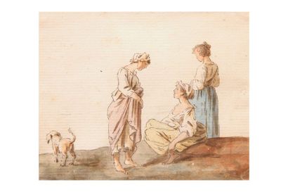  ECOLE FRANCAISE Seconde Moitié du XVIIIe siècle 
 
Trois jeunes femmes, dont deux...
