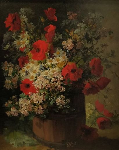  ÉCOLE FRANÇAISE DE LA FIN DU XIXe siècle, 
Bouquet champêtre, 
huile sur toile,...