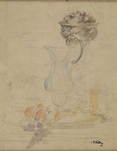 VOLLON Antoine, 1833-1900 
Aiguière et fruits...