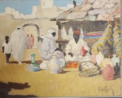 null DE COCK, XXe siècle, 

Souks au Maroc, 

paire d'huile sur panneau, signé en...