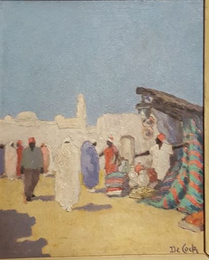 null DE COCK, XXe siècle, 

Souks au Maroc, 

paire d'huile sur panneau, signé en...