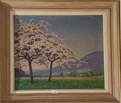 null JACOT-GUILLARMOD Louis, 1872-1958, 

Pommiers en fleurs, 

huile sur toile,...