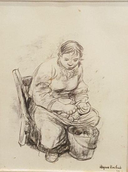 null BREHAT Hugues (1920-2011) 

Femme épluchant des pommes de terre, 

Crayon et...