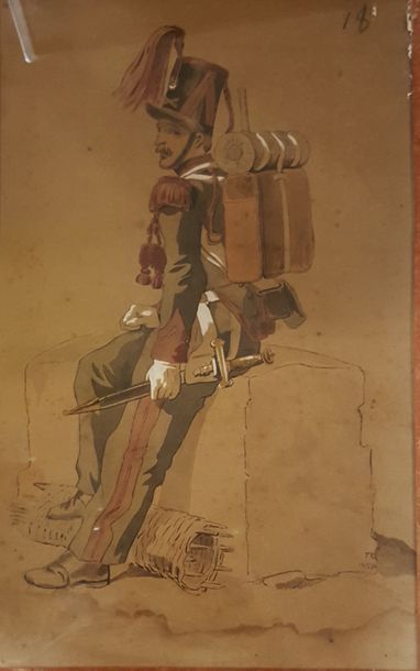 null ECOLE XIXeme siècle 

Artilleur du Second Empire, 1859

Encre et aquarelle,...