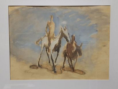 null PIKELNY Robert, 1904-1986, 

Don Quichotte et Sancho Pança, 

gouache sur papier...