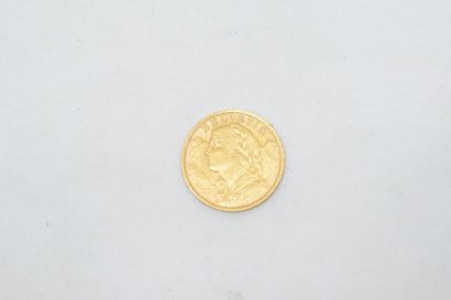  Pièce en or de 20 francs Vreneli. (1935 LB) 
Poids : 6.45 g. 