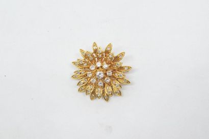 null Broche fleur en or jaune 18k (750) ornée de nombreux diamants. 

Poids brut...