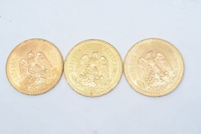 Trois pièces en or de 50 pesos Mexicains....