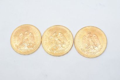 null Trois pièces en or de 50 pesos Mexicains. 

TTB à SUP.

Poids : 125.10 g. 