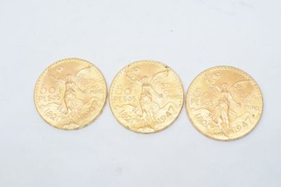 null Trois pièces en or de 50 pesos Mexicains. 

TTB à SUP.

Poids : 125.10 g. 