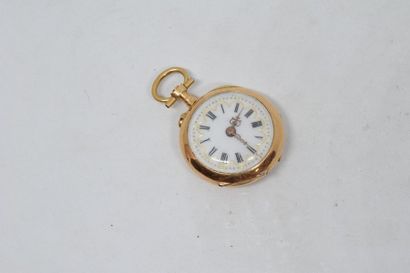 null Montre de col en or jaune 18k (750), cadran émaillé blanc, chiffres romains,...