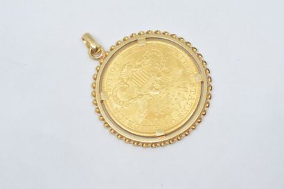 null Pièce en or de 20 dollars "Liberty Head - Double Eagle" (1904), monture en or...
