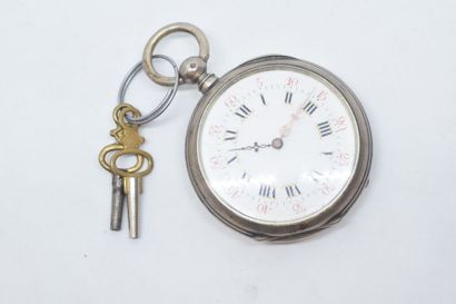 null Montre de gousset en argent, cadran à fond blanc, chiffres romains pour les...